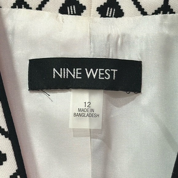 Nine West Cropped Blazer Black White Geometric Womens Size 12 - Picture 5 of 6